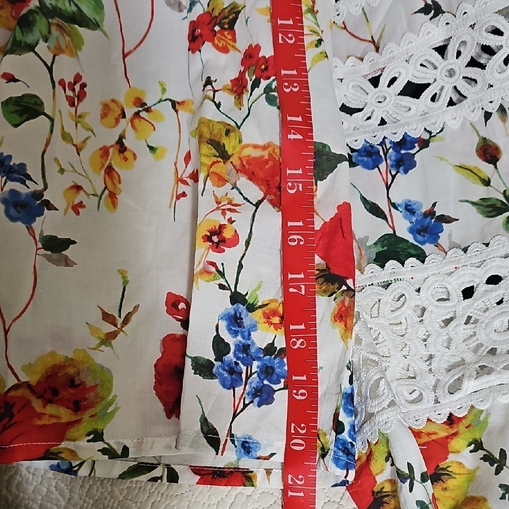 Florals For SPRING White Floral Button-Front Blouse with Red & Yellow Blooms - Picture 5 of 12